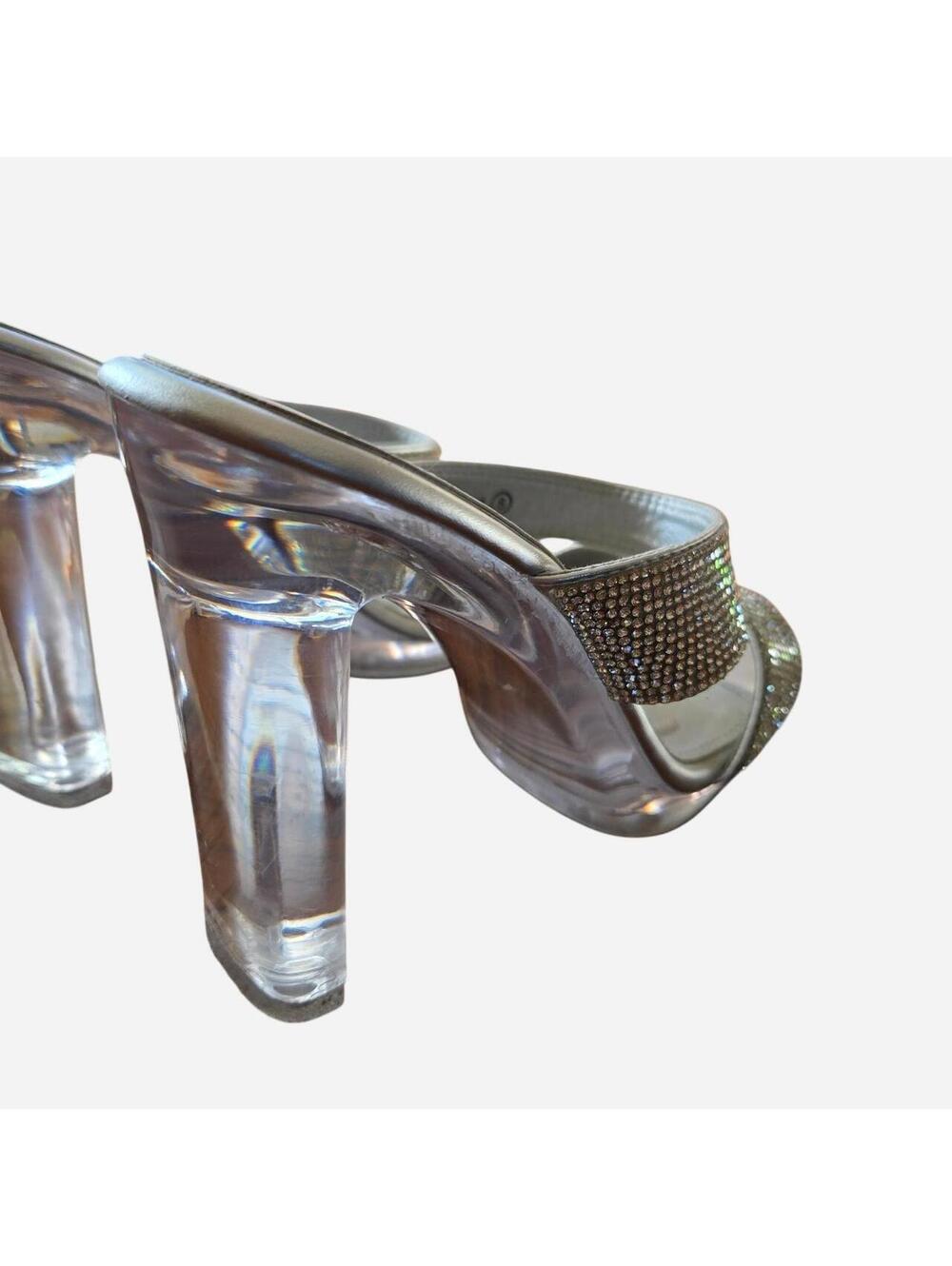 Dazzling Top Moda Rhinestone Clear Block Heel Mules